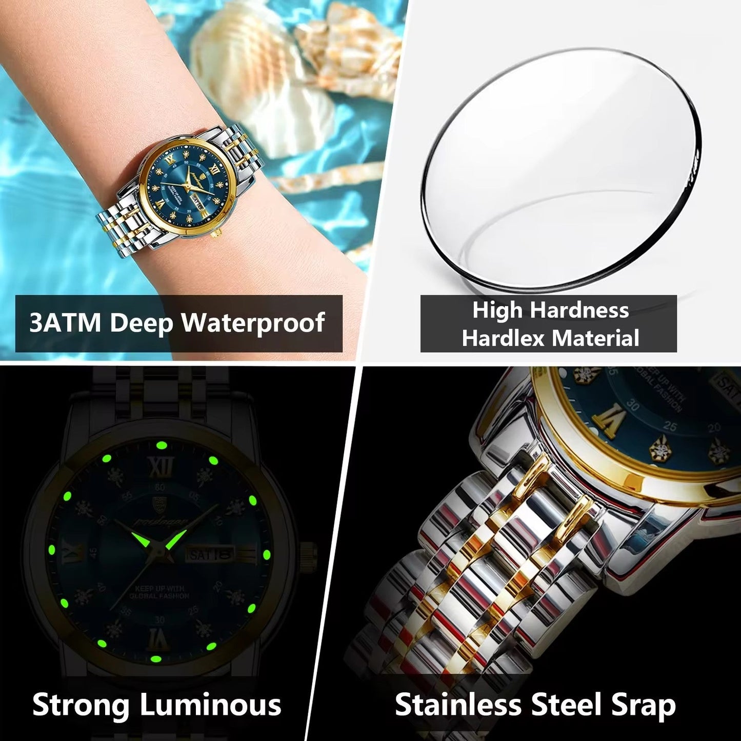 POEDAGAR Women's Luxury Stainless Steel Watch