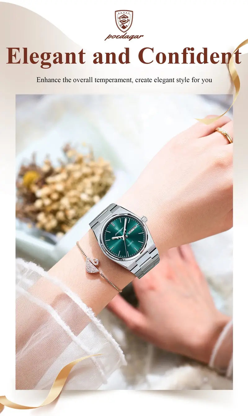 POEDAGAR Women Luxury Stainless Steel Watch