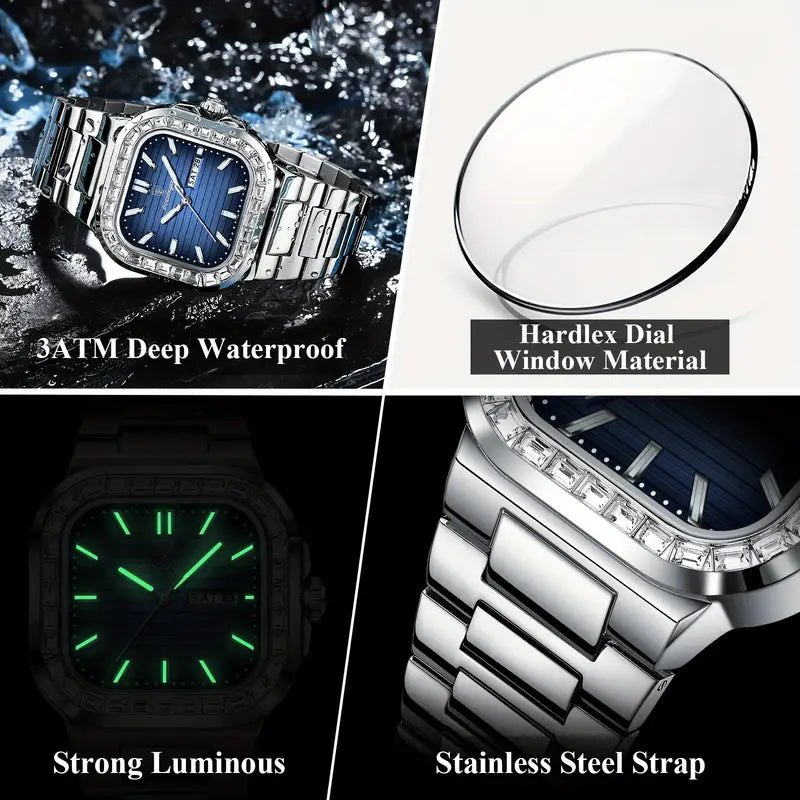 Elegant Square Dial Stainless Steel Watch