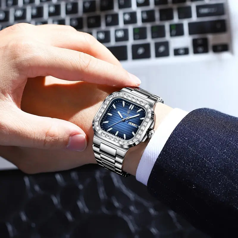Elegant Square Dial Stainless Steel Watch