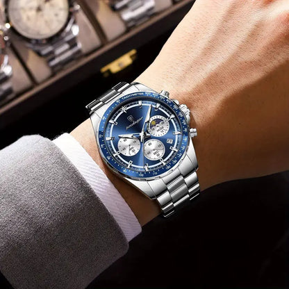 POEDAGAR Men's Stainless Steel Sports Watch