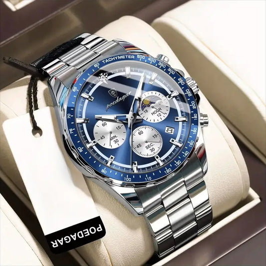 POEDAGAR Men's Stainless Steel Sports Watch