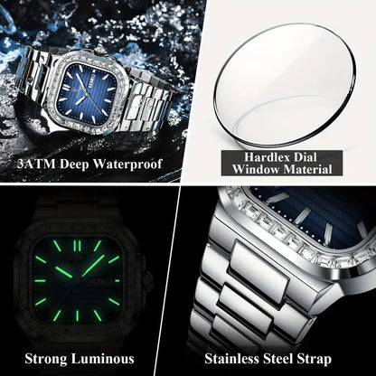 Elegant Square Dial Stainless Steel Watch