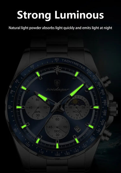 POEDAGAR Men's Stainless Steel Sports Watch
