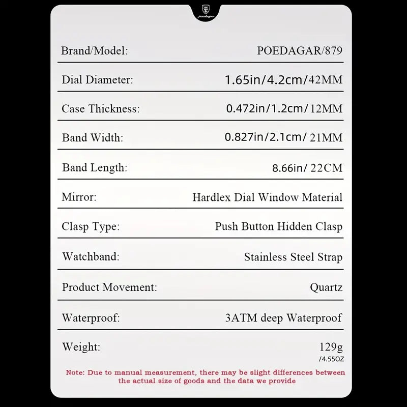 POEDAGAR Men's Stainless Steel Sports Watch